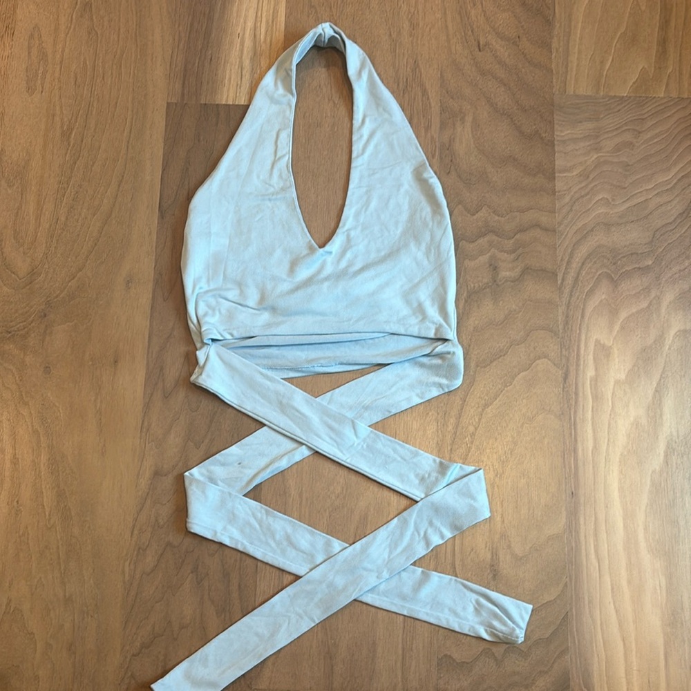 Light Blue Halter Wrap Crop Top